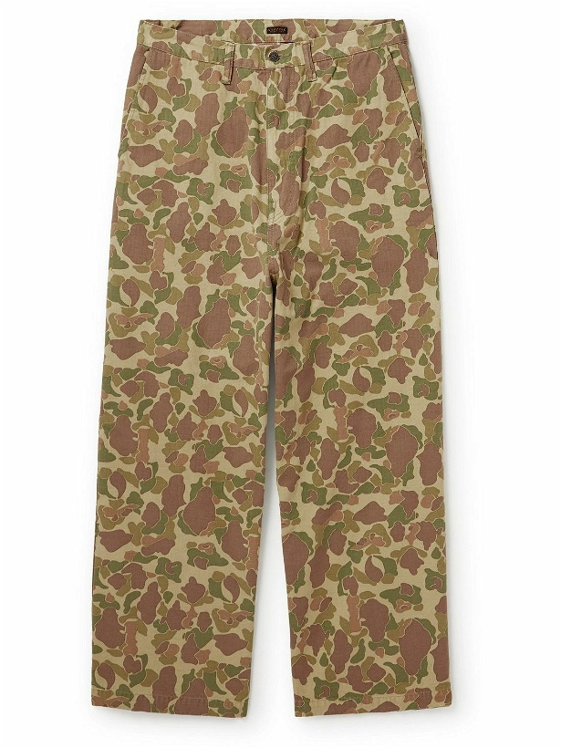 Photo: KAPITAL - Port Straight-Leg Camouflage-Print Herringbone Cotton Trousers - Brown