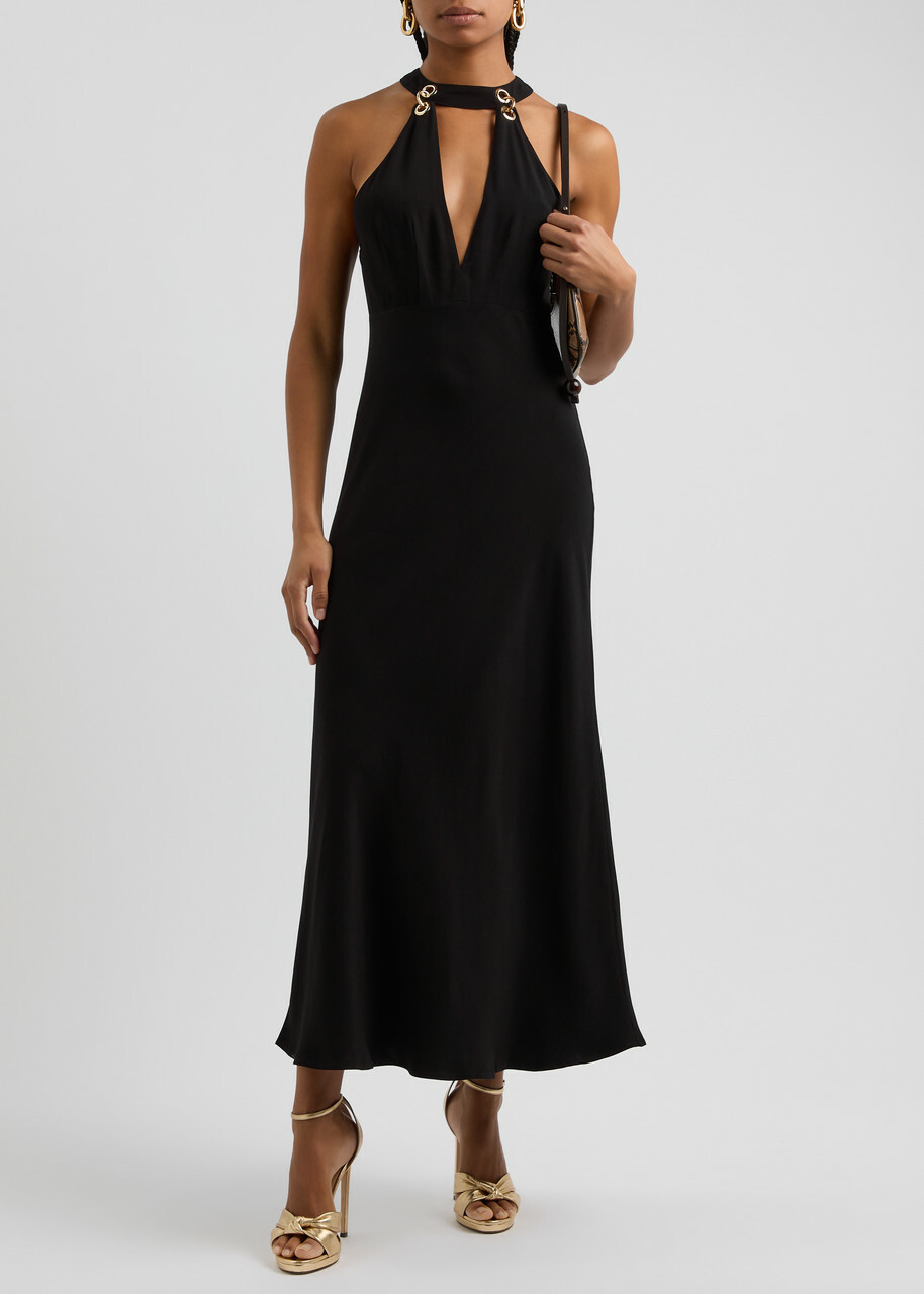 Rixo Eleanora Halterneck Maxi Dress Black Rixo