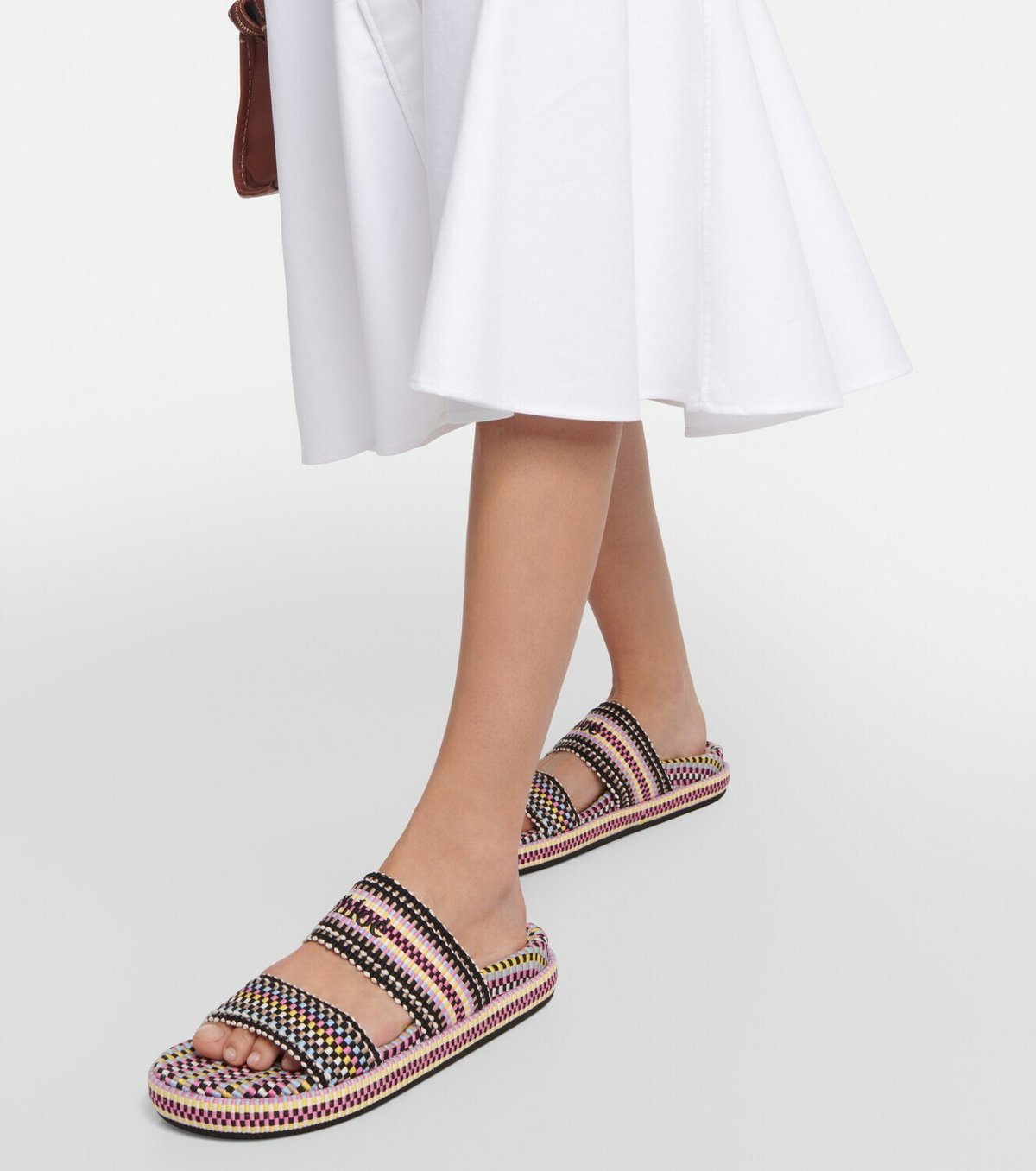 CHLOÉ WOVEN SLIPPER IN WHITE WOOL AND LAMBSKIN GOLD HARDWARE