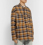 Fear of God - Grandad-Collar Checked Cotton-Flannel Half-Placket Shirt - Brown