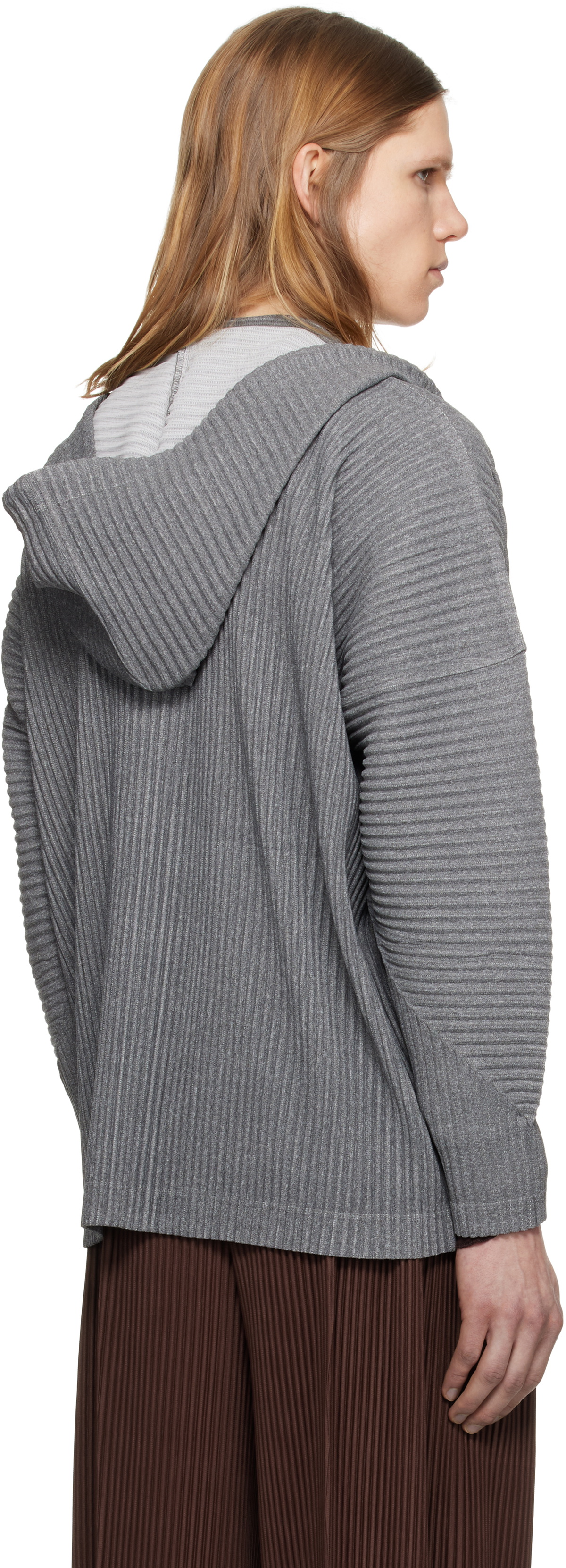 HOMME PLISSÉ ISSEY MIYAKE Gray Heather Pleats Hoodie
