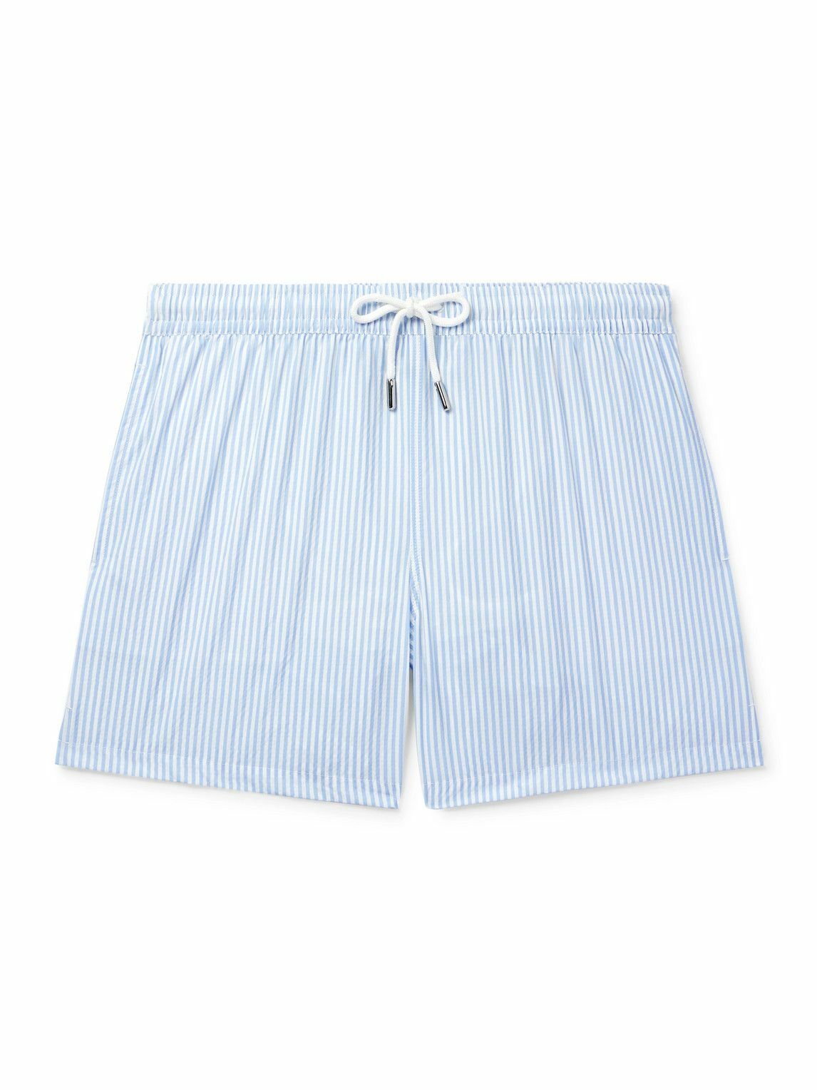 Thom Sweeney - Straight-Leg Mid-Length Striped Swim Shorts - Blue