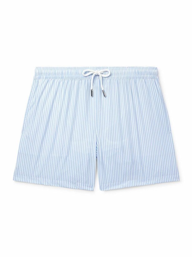 Photo: Thom Sweeney - Straight-Leg Mid-Length Striped Swim Shorts - Blue