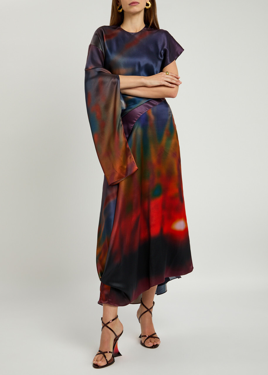 Roksanda Alia Draped Silk-satin Midi Dress Multi Print