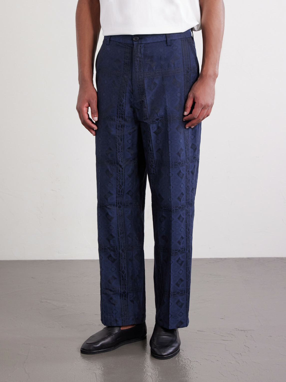 Blue Blue Japan - Straight-Leg Cotton-Blend Jacquard Trousers - Blue