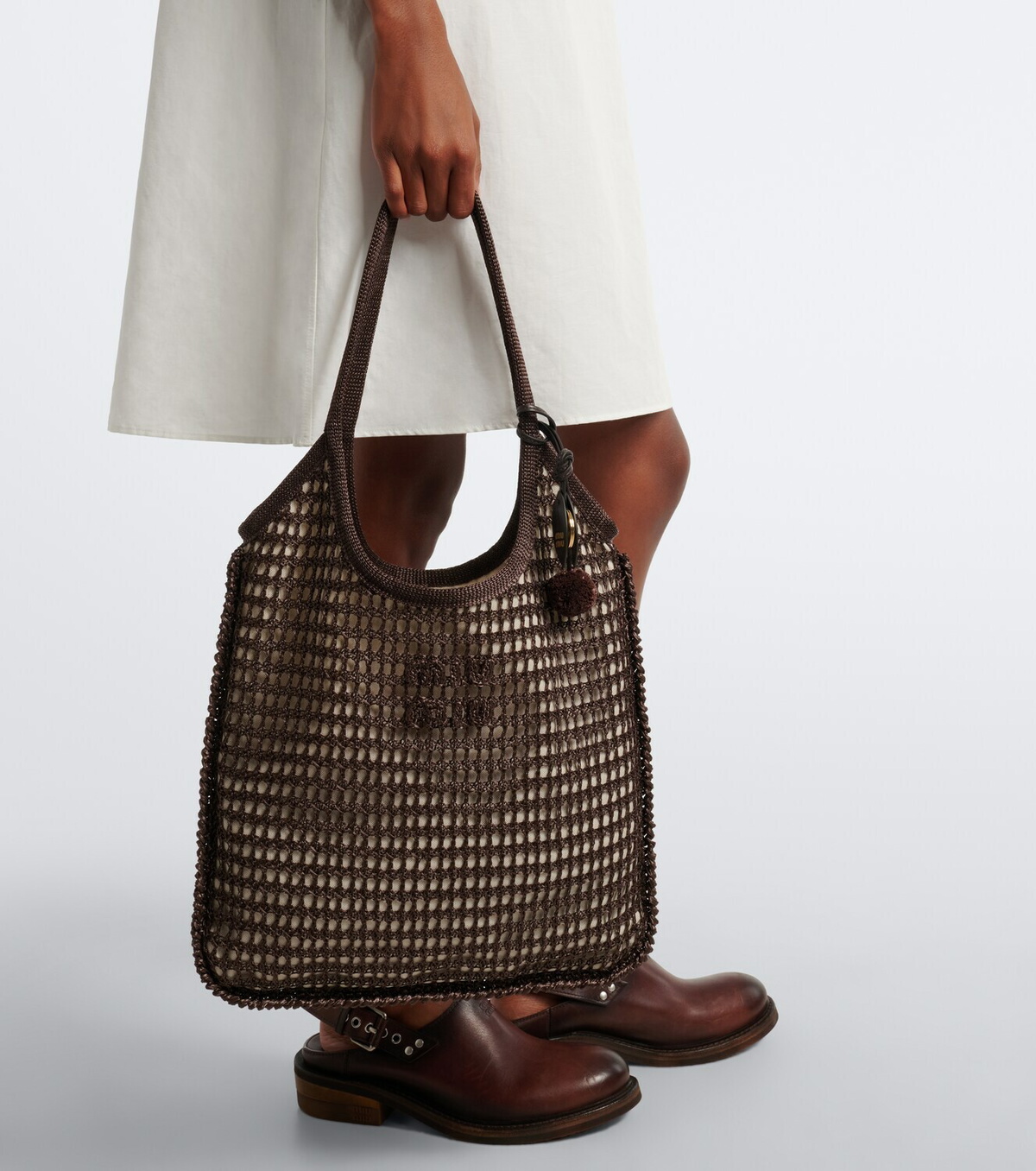 Miu Miu Ivy crochet raffia-effect shopper