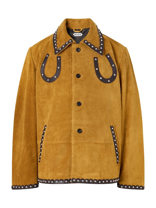 Photo: BODE - Carson Studded Leather-Trimmed Suede Jacket - Yellow