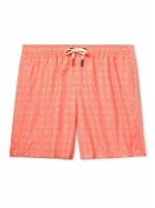 Altea - Diamond Straight-Leg Mid-Length Printed Swim Shorts - Orange