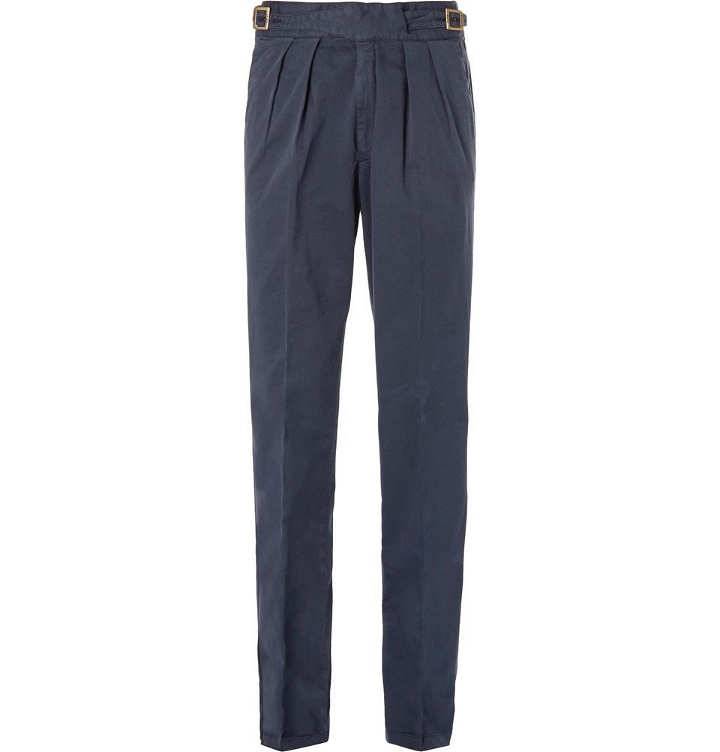 Photo: Rubinacci - Manny Pleated Stretch-Cotton Twill Trousers - Men - Navy