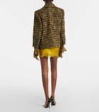 Saint Laurent Lace-trimmed jacquard lamé miniskirt