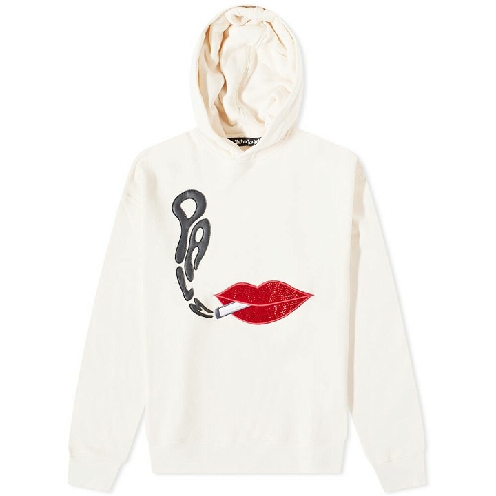 Photo: Palm Angels Men's Red Lips Popover Hoody in Butter/Black