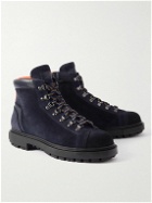 Santoni - Farah Leather-Trimmed Suede Boots - Blue