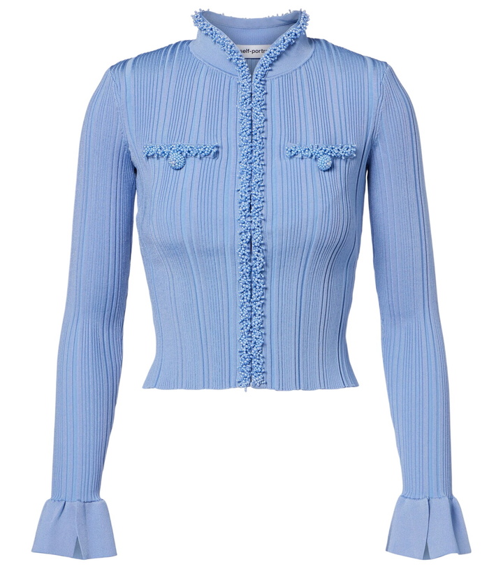 Photo: Self-Portrait Beaded ribbed-knit cardigan