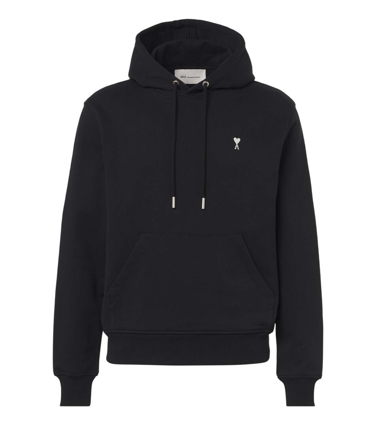 AMI Paris Men's Woven Ami Logo Jersey Hoodie in Navy Blue AMI