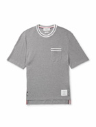 Thom Browne - Logo-Appliquéd Striped Pointelle-Knit Cotton T-Shirt - Gray