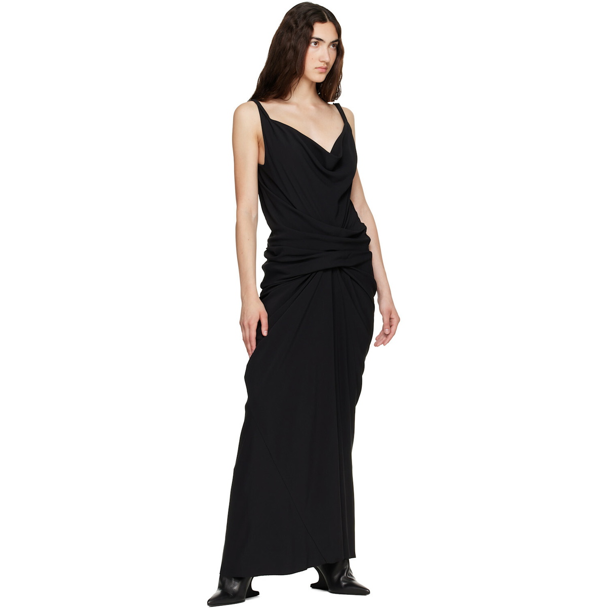 Rick Owens Black Tower Strutter Draped Maxi Dress