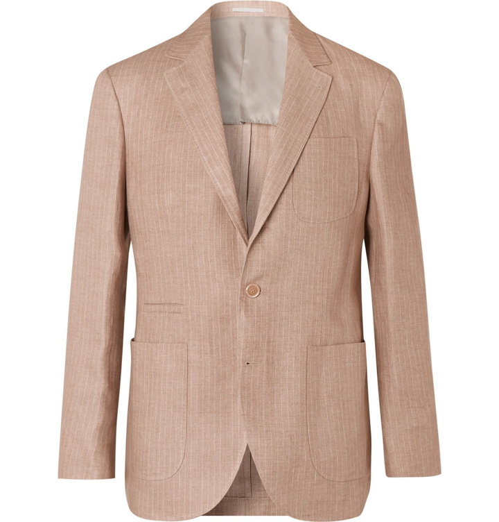 Photo: Brunello Cucinelli - Pinstriped Linen Suit Jacket - Neutrals