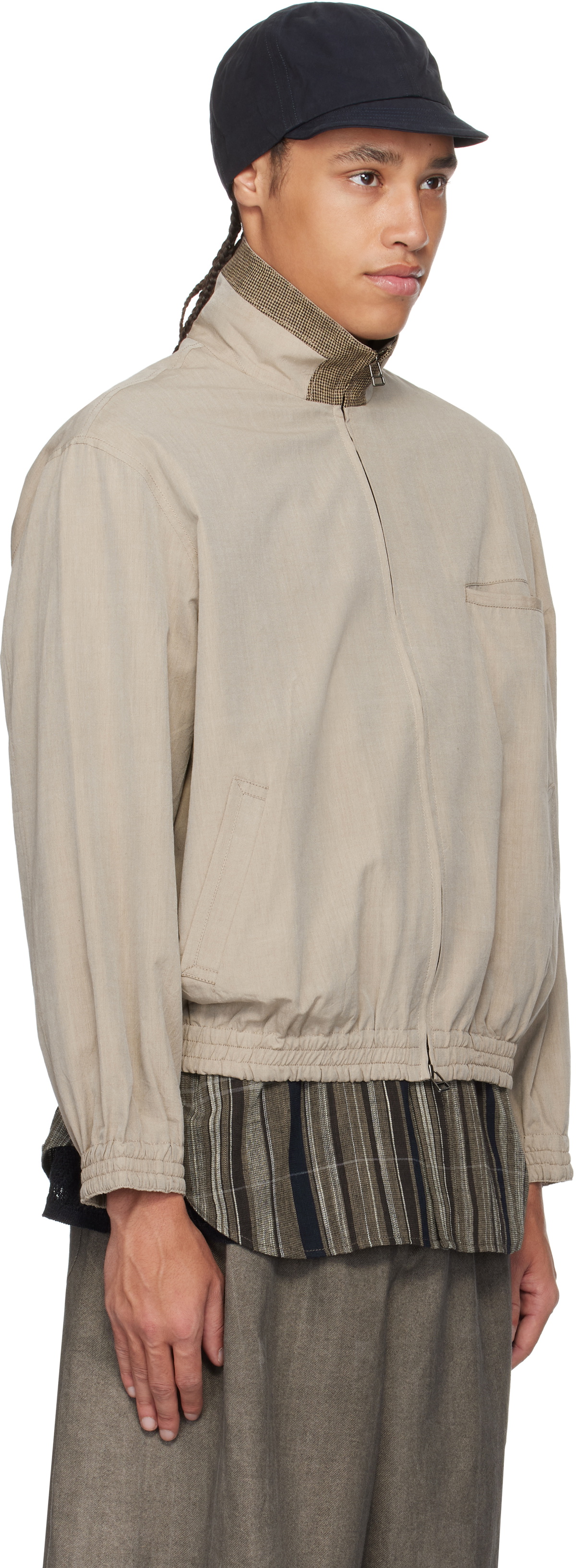Aviva Jifei Xue Beige Yarn-Dyed Track Jacket