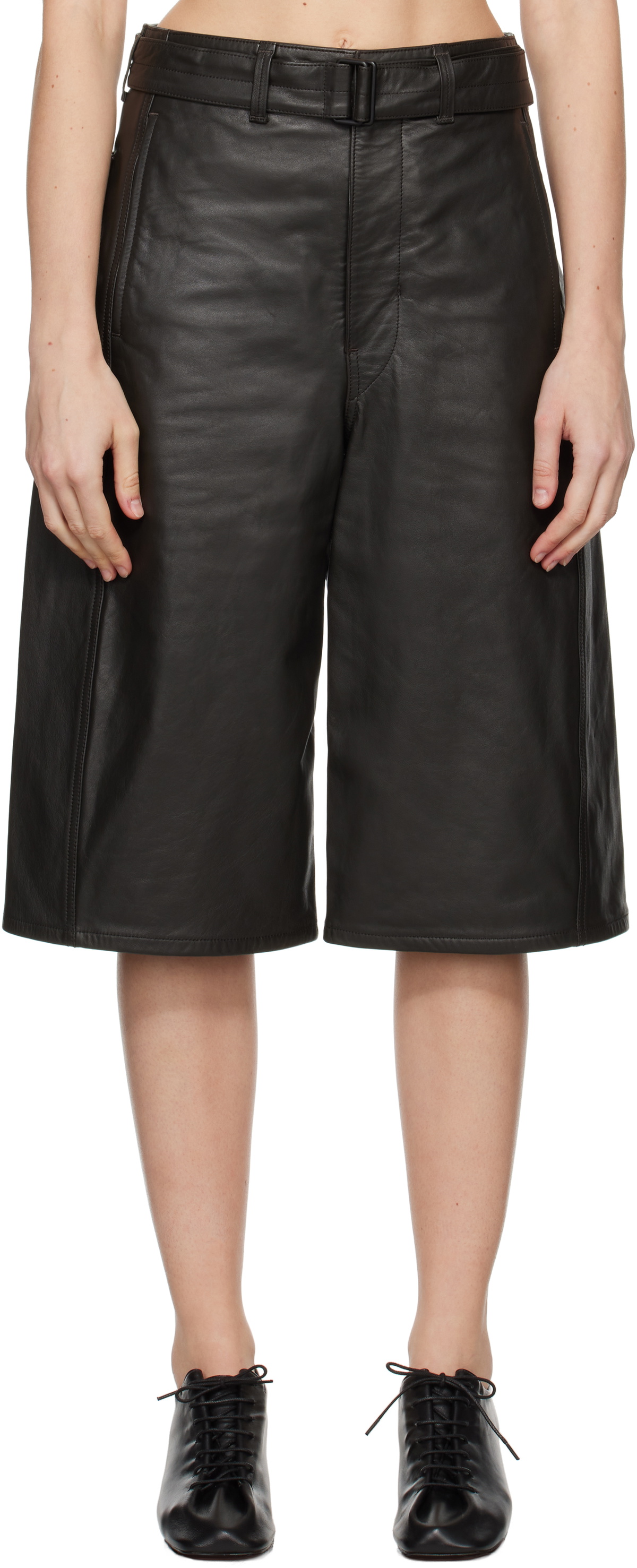 LEMAIRE Brown Bermuda Leather Shorts