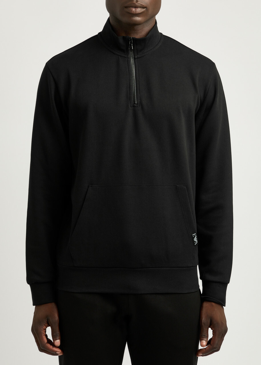 Emporio Armani Half-zip Stretch-jersey Sweatshirt Black
