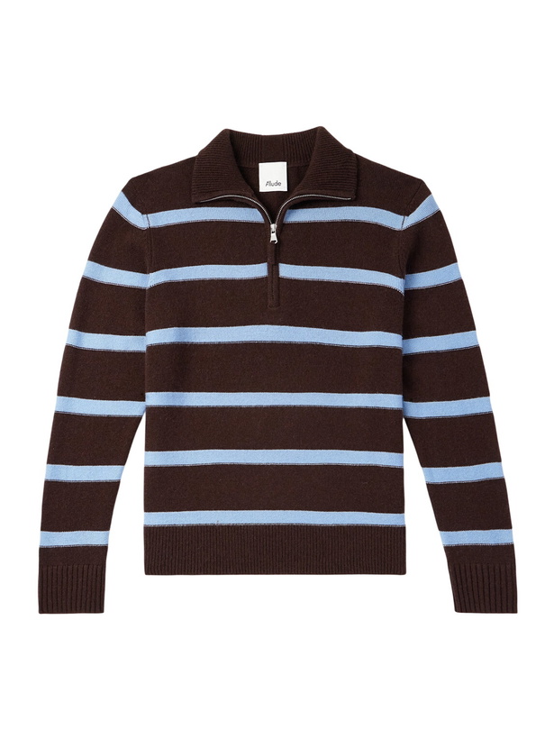 Photo: Allude - Troyer Striped Wool and Cashmere-Blend Half-Zip Sweater - Brown