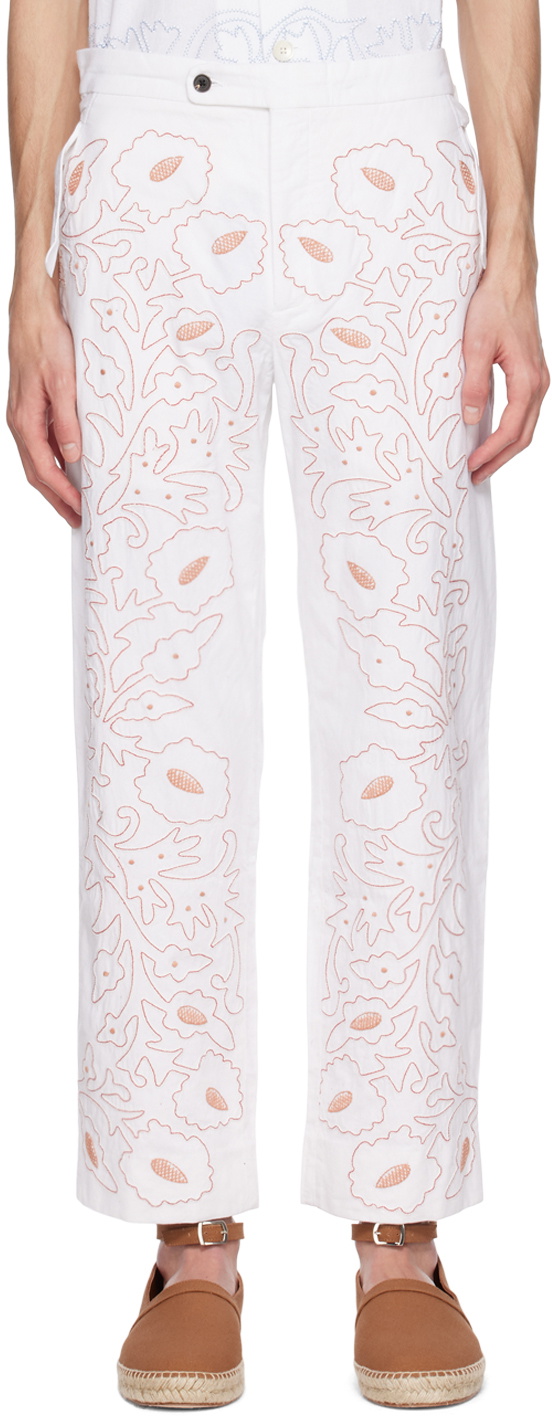 Bode White Braided Couching Trousers