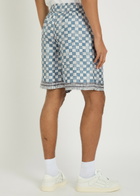 Amiri Chateau Crest Checked Silk Shorts Steel