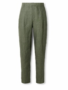 Sunspel - Straight-Leg Pleated Linen Suit Trousers - Green