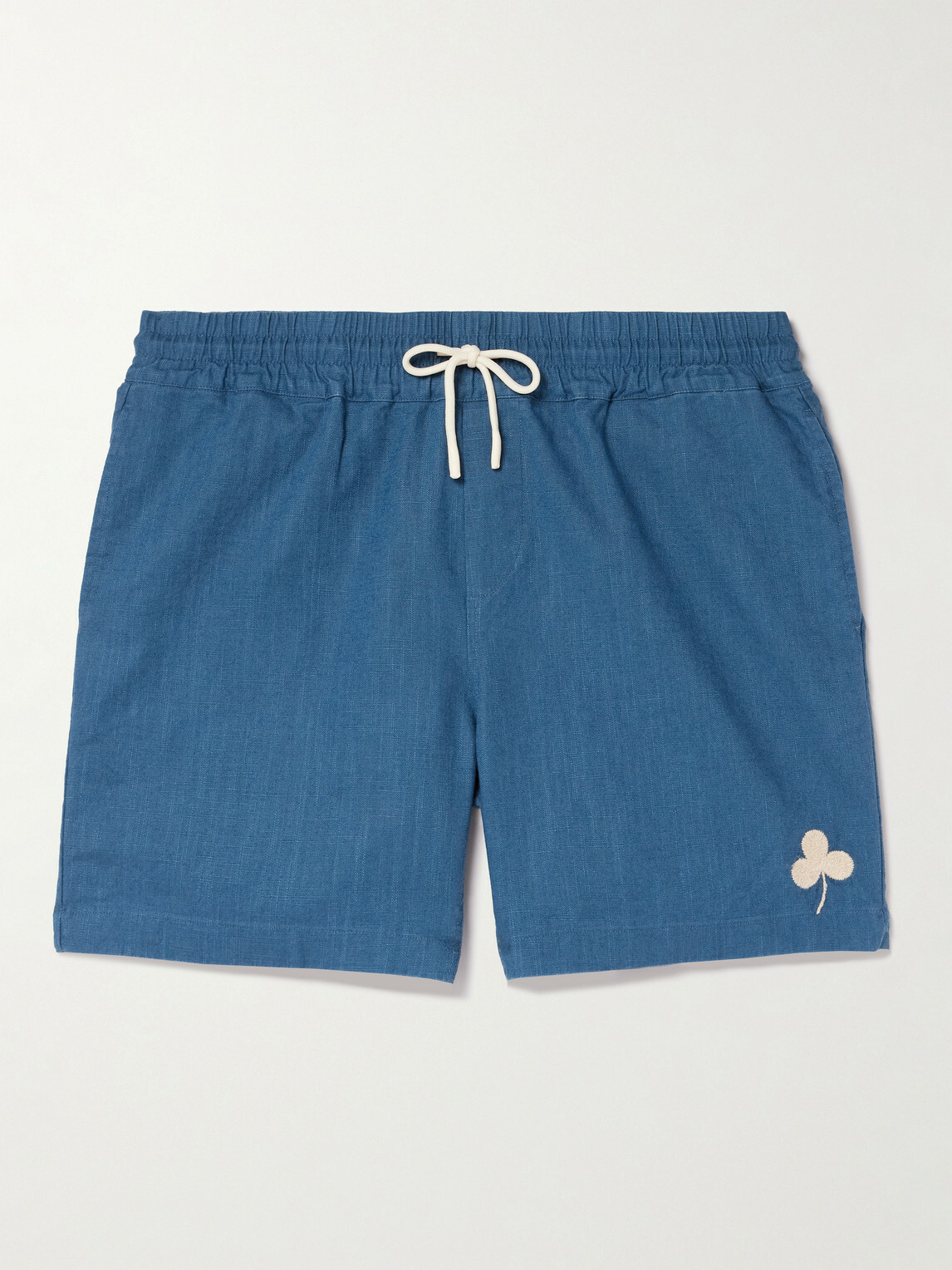 Portuguese Flannel - Straight-Leg Embroidered Ramie Drawstring Shorts - Blue