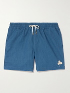 Portuguese Flannel - Straight-Leg Embroidered Ramie Drawstring Shorts - Blue