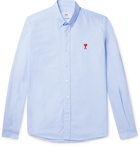 AMI PARIS - Button-Down Collar Logo-Embroidered Cotton Oxford Shirt - Blue