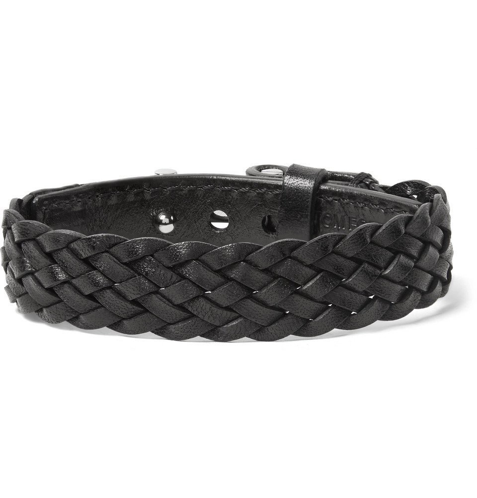 TOM FORD Woven Leather and Silver-Tone Wrap Bracelet for Men