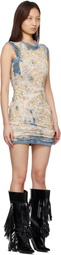 Diesel Off-White & Navy Layered Floral X-Ray Effect Minidress