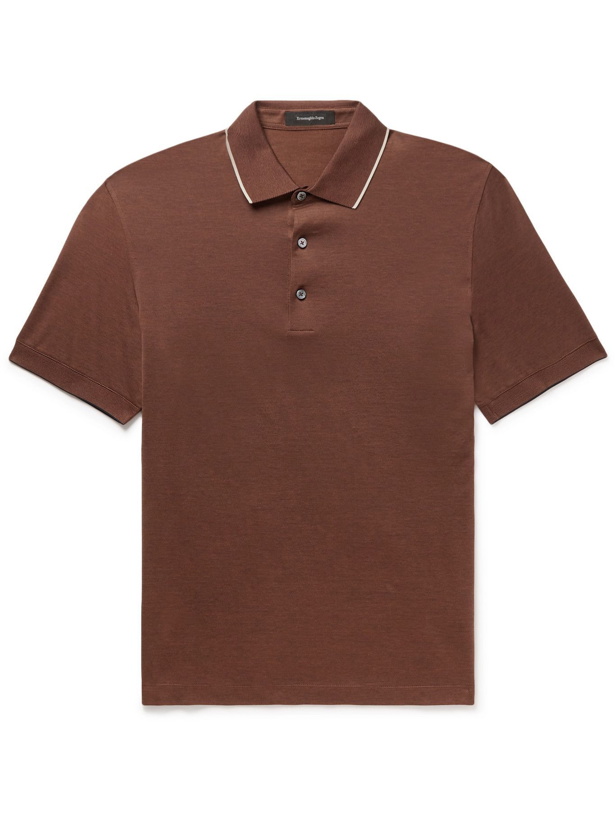 Photo: ERMENEGILDO ZEGNA - Cotton-Piqué Polo Shirt - Brown