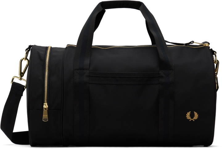 Photo: Fred Perry Black Textured Nylon Barrel Duffle Bag