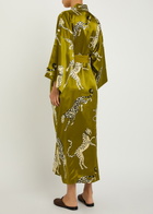Olivia Von Halle Queenie Printed Silk Robe - Olive - One Size