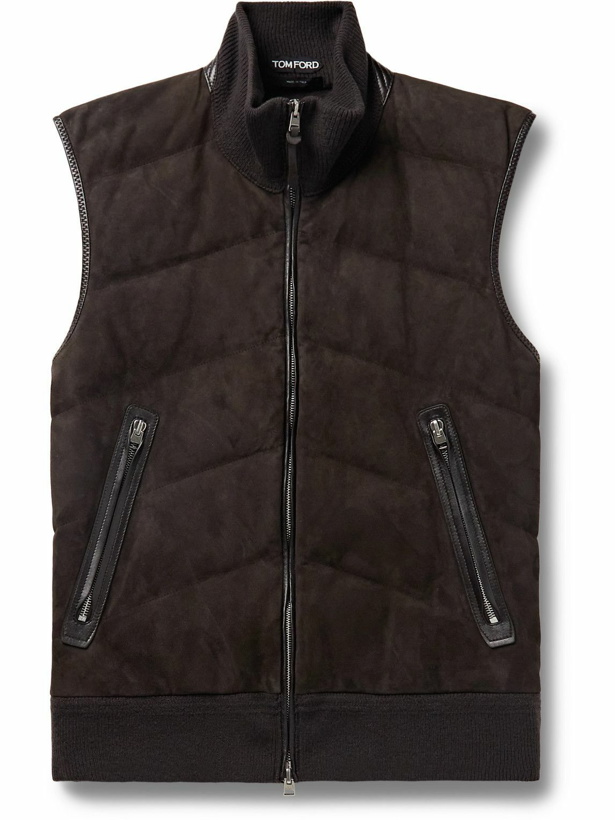 Photo: TOM FORD - Slim-Fit Quilted Suede-Panelled Wool and Cashmere-Blend Down Gilet - Brown