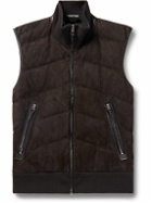 TOM FORD - Slim-Fit Quilted Suede-Panelled Wool and Cashmere-Blend Down Gilet - Brown