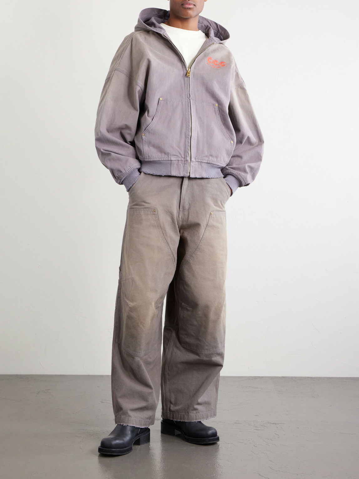 Willy Chavarria - Juggernaut Logo-Embroidered Denim Zip-Up Hoodie - Gray