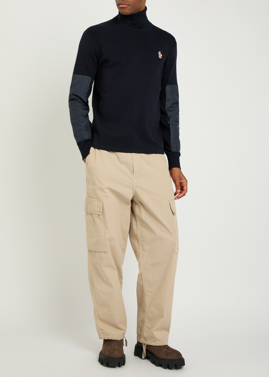 Moncler Grenoble Panelled Roll-neck Wool-blend Jumper Navy