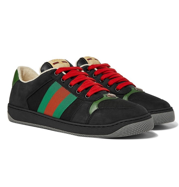 Photo: Gucci - Screener Webbing-Trimmed Leather, Suede and Canvas Sneakers - Black