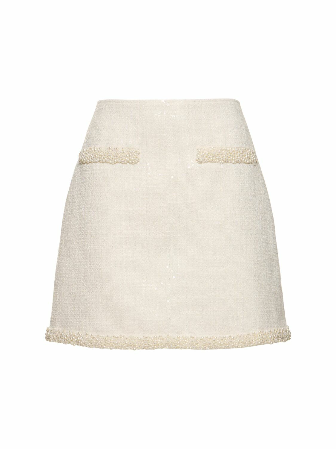 SELF-PORTRAIT Bouclé Pearl Trim Mini Skirt Self-Portrait