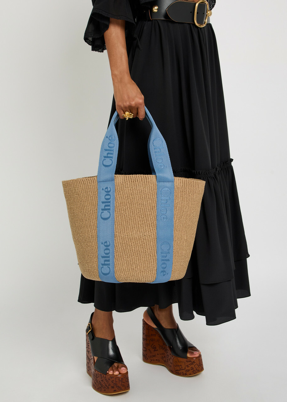 Chloe Woody Logo-embroidered Raffia Basket bag - Blue - One Size