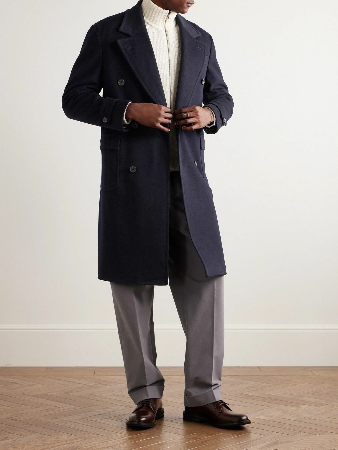 Thom Sweeney - Double-Breasted Wool and Cashmere-Blend Felt Overcoat - Blue