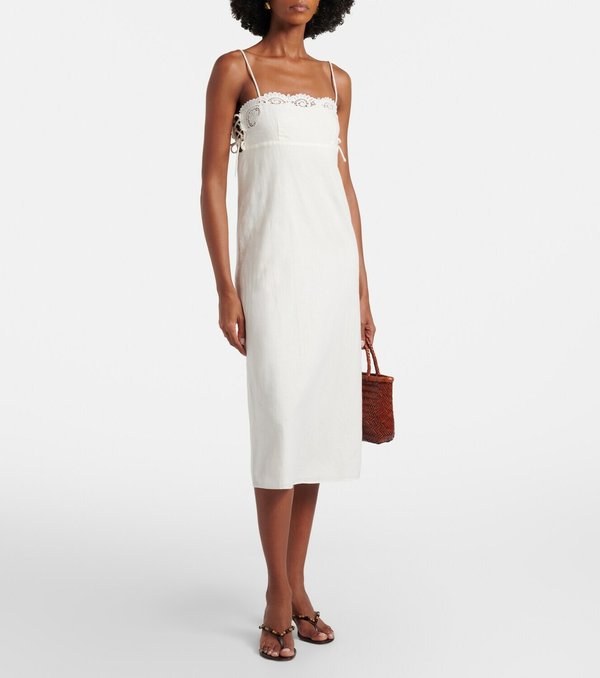 Posse Darya embroidered linen and cotton midi dress
