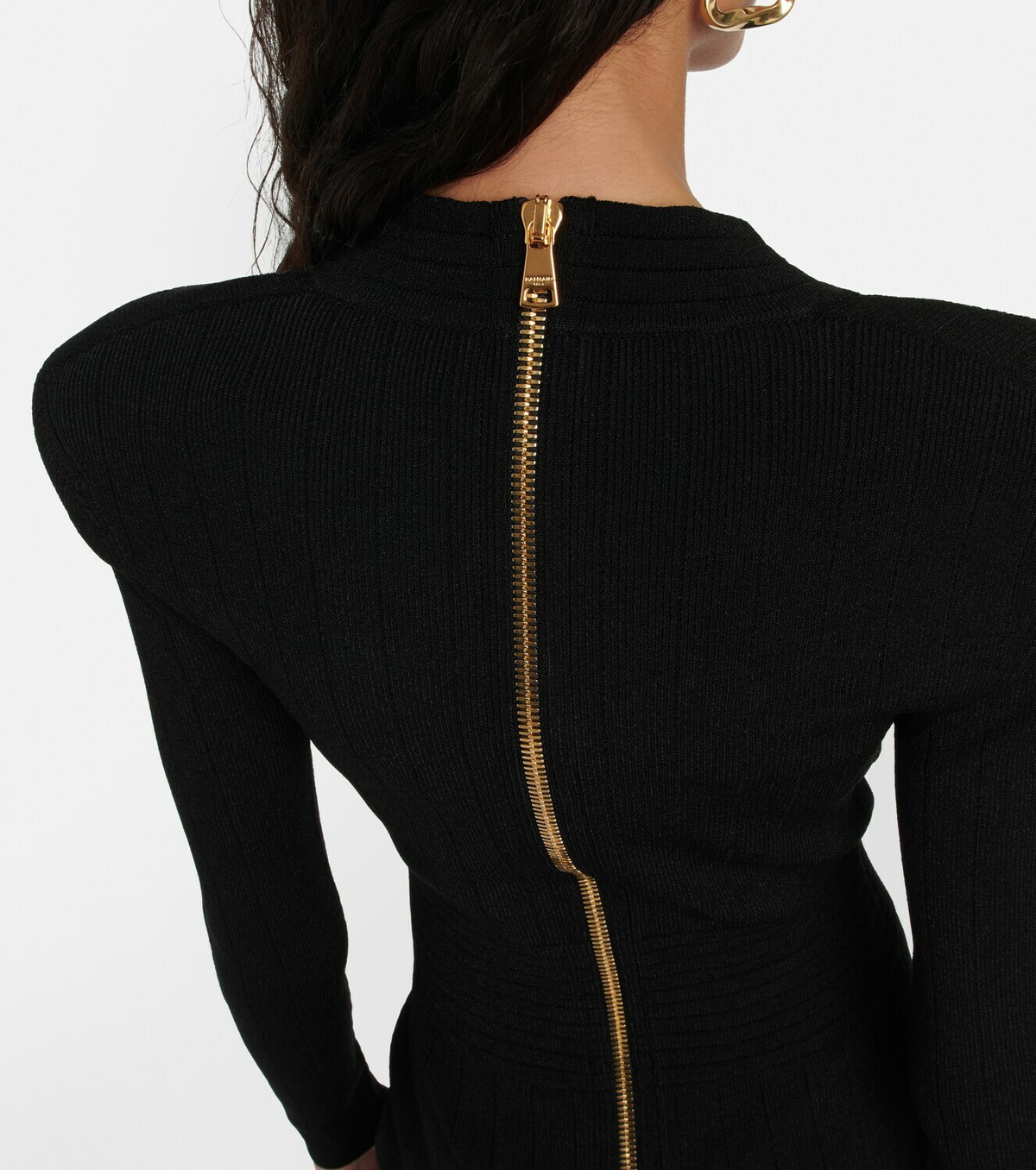 balmain v neck tie waist panelled crepe gown