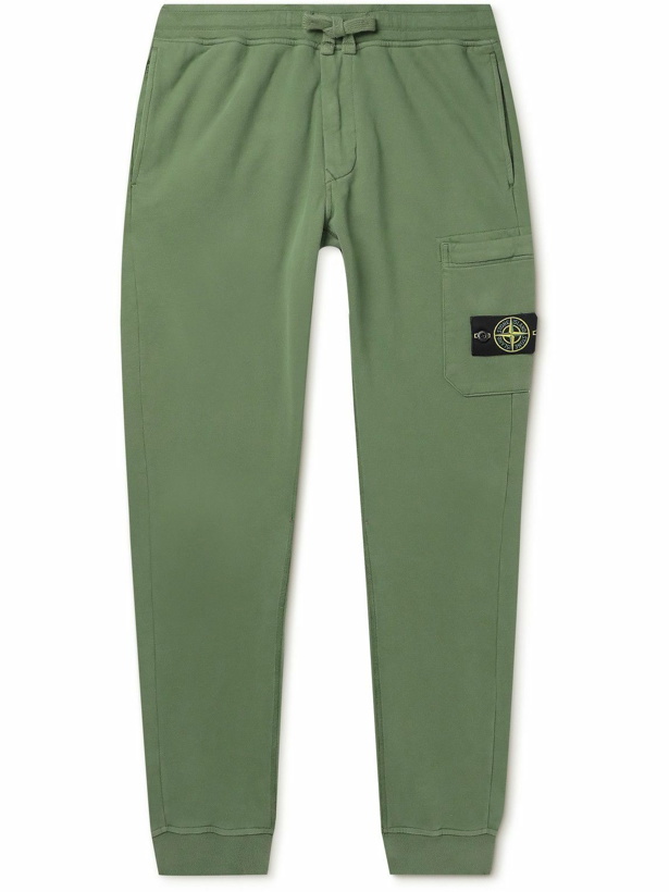 Photo: Stone Island - Slim-Fit Tapered Logo-Appliquéd Cotton-Jersey Sweatpants - Green