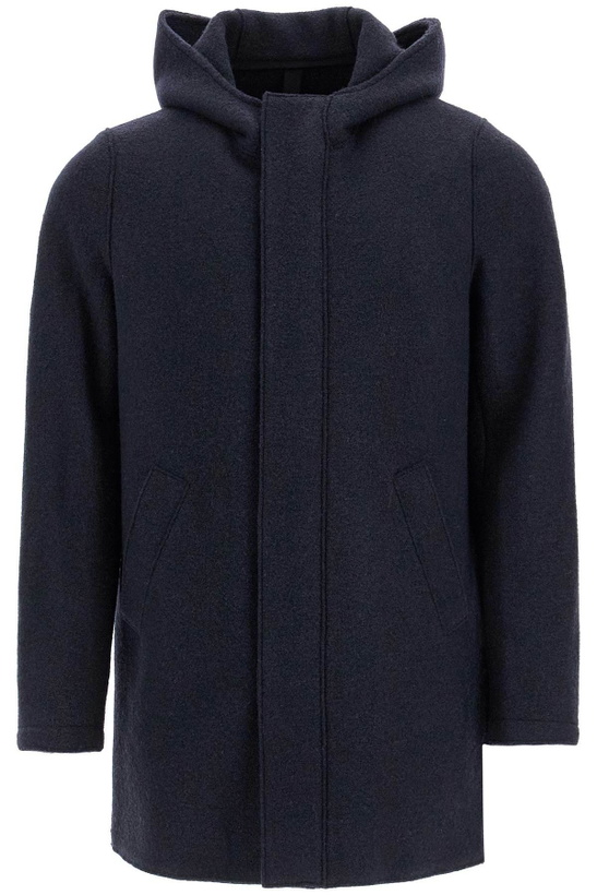 Photo: HARRIS WHARF LONDON hooded wool coat in boiled wool Blue