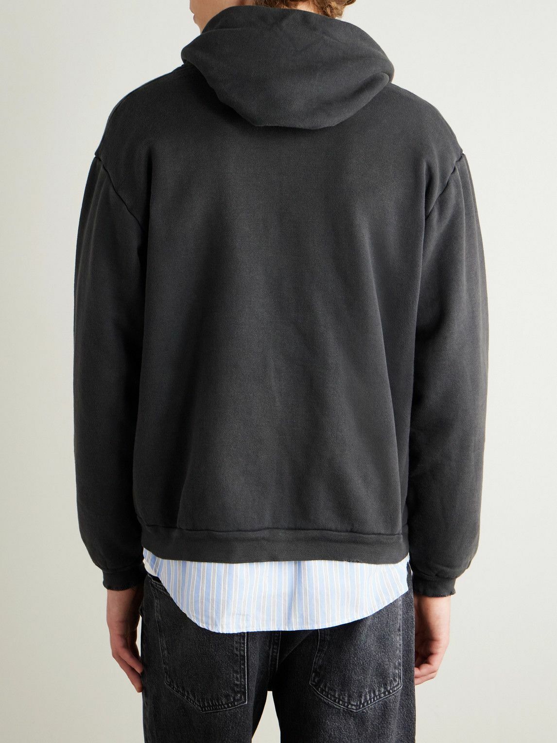 A.PRESSE - Vintage Cotton-Jersey Zip-Up Hoodie - Black