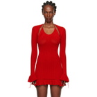 GUIZIO Red Crochet Ruffle Sleeve Bolero Cardigan